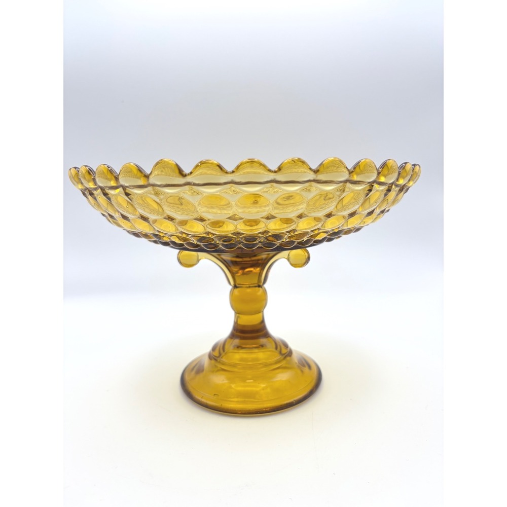 EAPG Adams Co Sensation 1000 Eye Amber Glass Compote 1885 Honey Gold Candy Dish